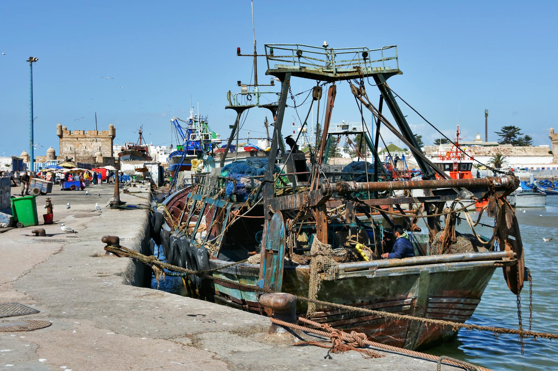 Essaouira harbour and blue fishing boats