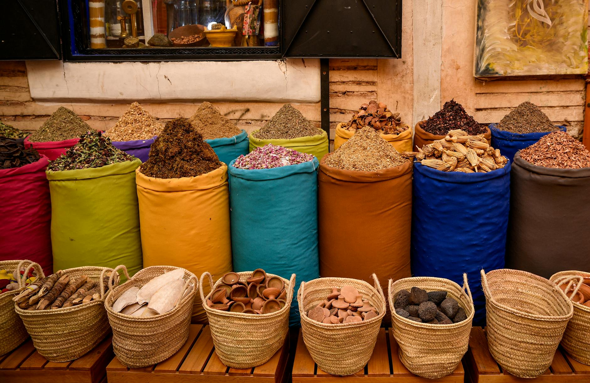 Colorful spices in the Marrakech souk